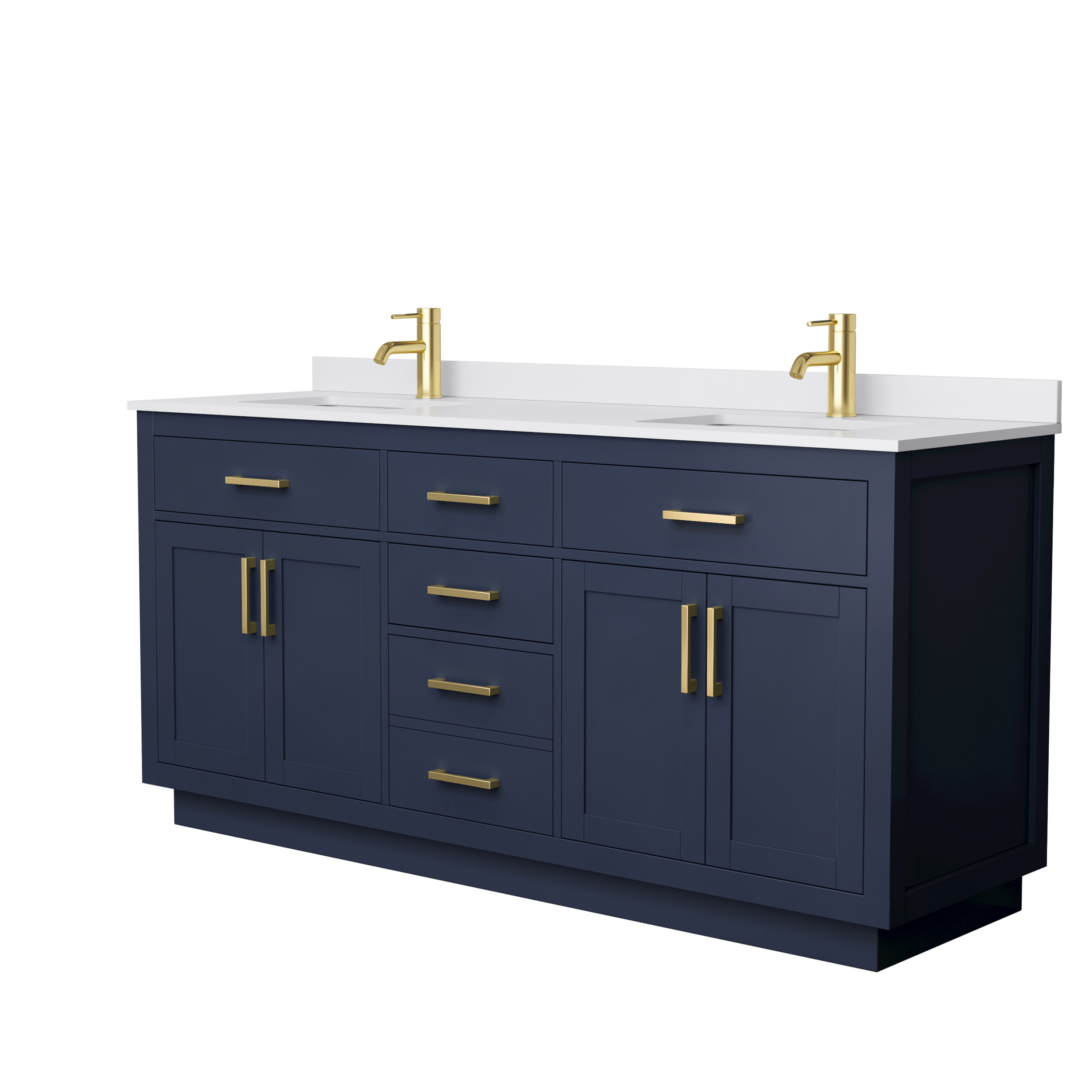 beckett 72" double bathroom vanity with toe kick, cultured marble counter - dark blue