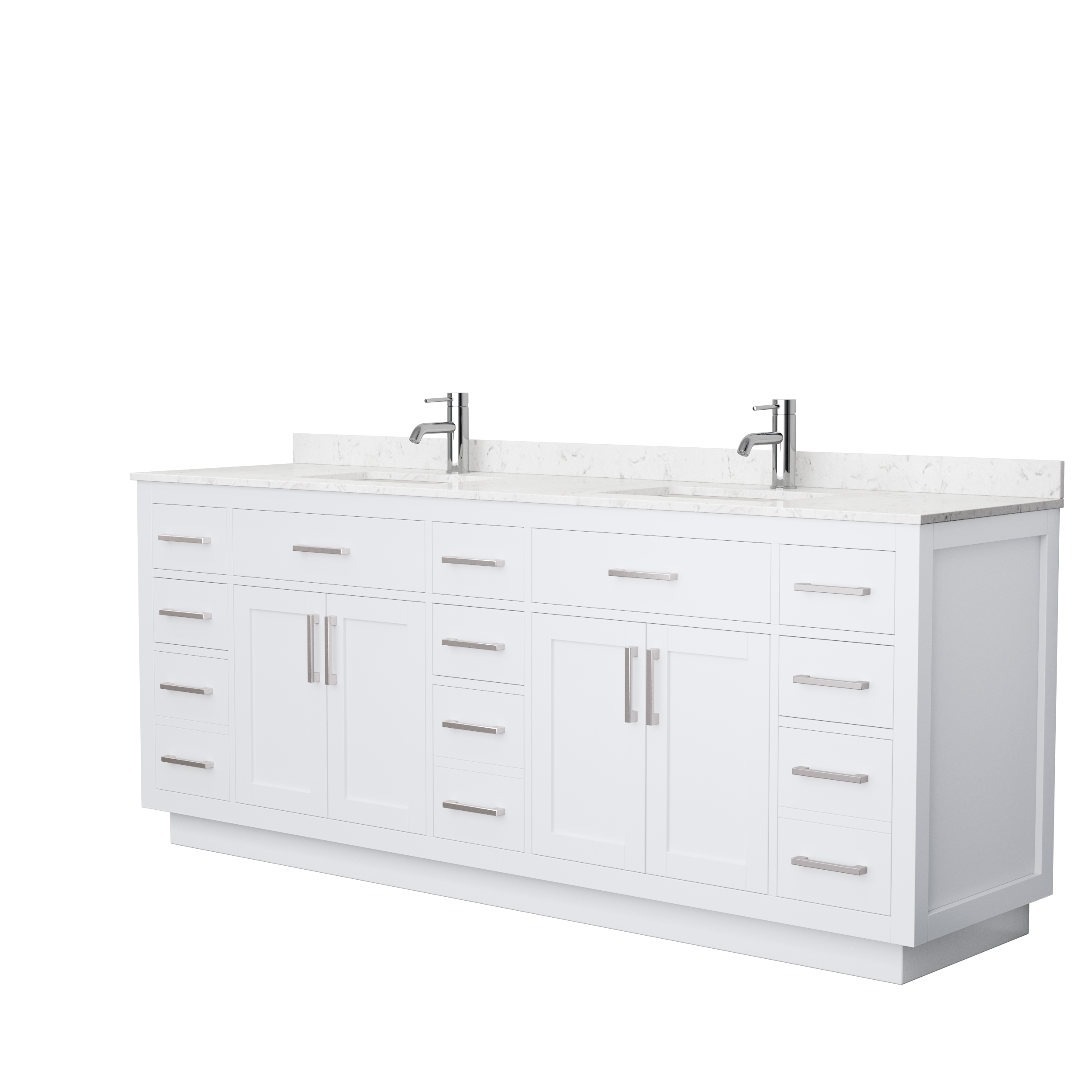 beckett 84" double bathroom vanity with toe kick, cultured marble counter - white