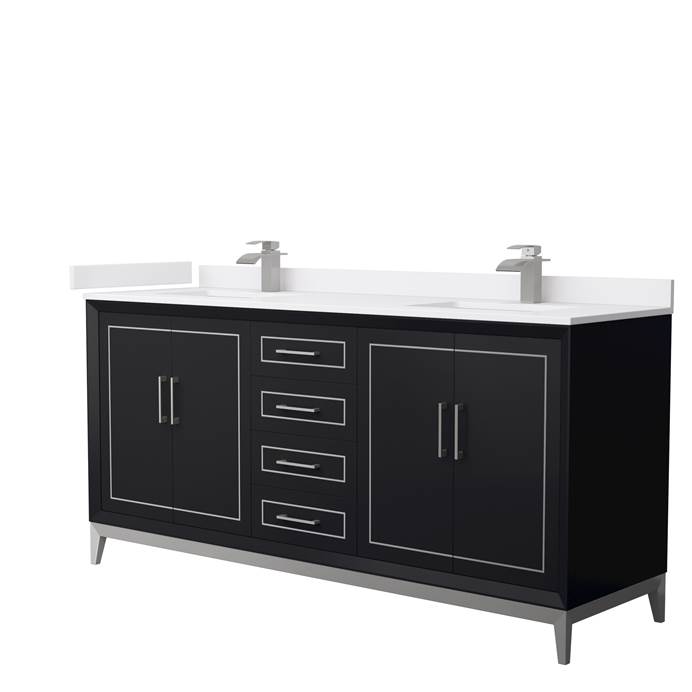 Marlena 72" Double Vanity with optional Cultured Marble Counter - Black WC-5151-72-DBL-VAN-BLK-