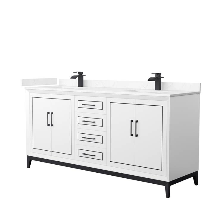 Marlena 72" Double Vanity with optional Cultured Marble Counter - White WC-5151-72-DBL-VAN-WHT-