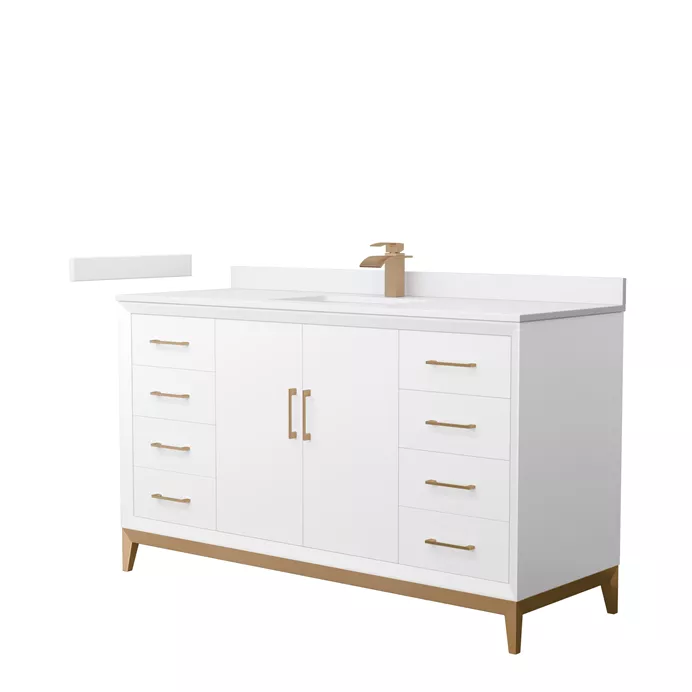 Amici 60" Single Vanity with optional Cultured Marble Counter - White WC-8181-60-SGL-VAN-WHT-