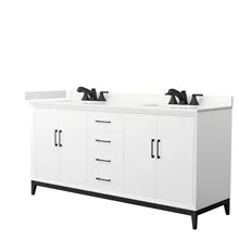 amici 72" double vanity with optional quartz or carrara marble counter - white