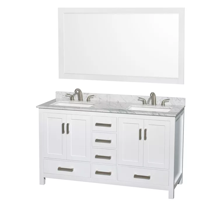 Sheffield 60" Double Bathroom Vanity by Wyndham Collection, Square Sink (3 Hole) - White WC-1414-60-DBL-VAN-WHT-3H