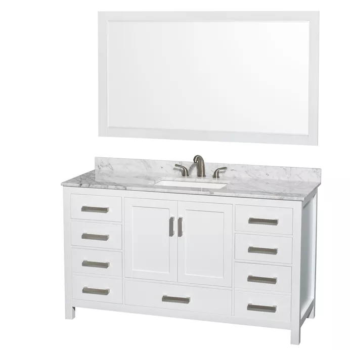 Sheffield 60" Single Bathroom Vanity by Wyndham Collection, Square Sink (3 Hole) - White WC-1414-60-SGL-VAN-WHT-3H