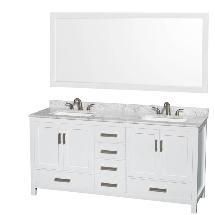 Sheffield 72" Double Bathroom Vanity by Wyndham Collection, Square Sink (3 Hole) - White WC-1414-72-DBL-VAN-WHT--3H