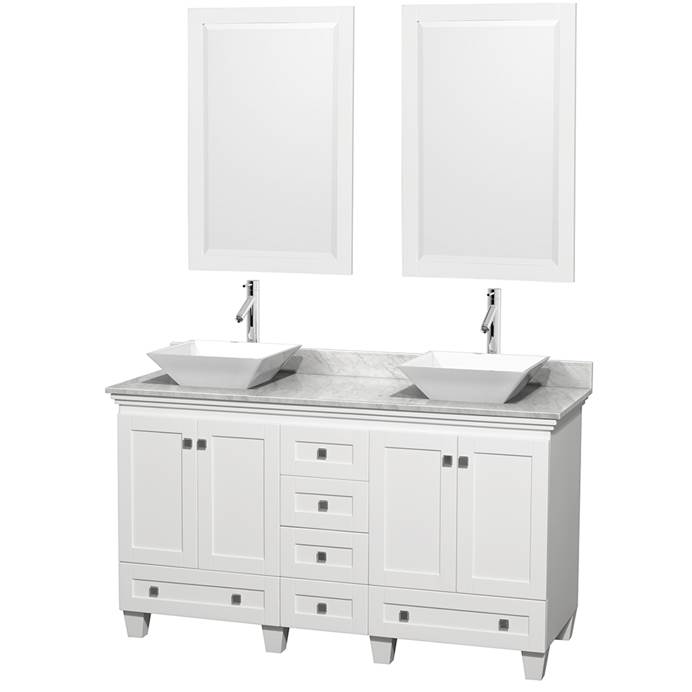Acclaim 60" Double Bathroom Vanity for Vessel Sinks - White WC-CG8000-60-DBL-VAN-WHT