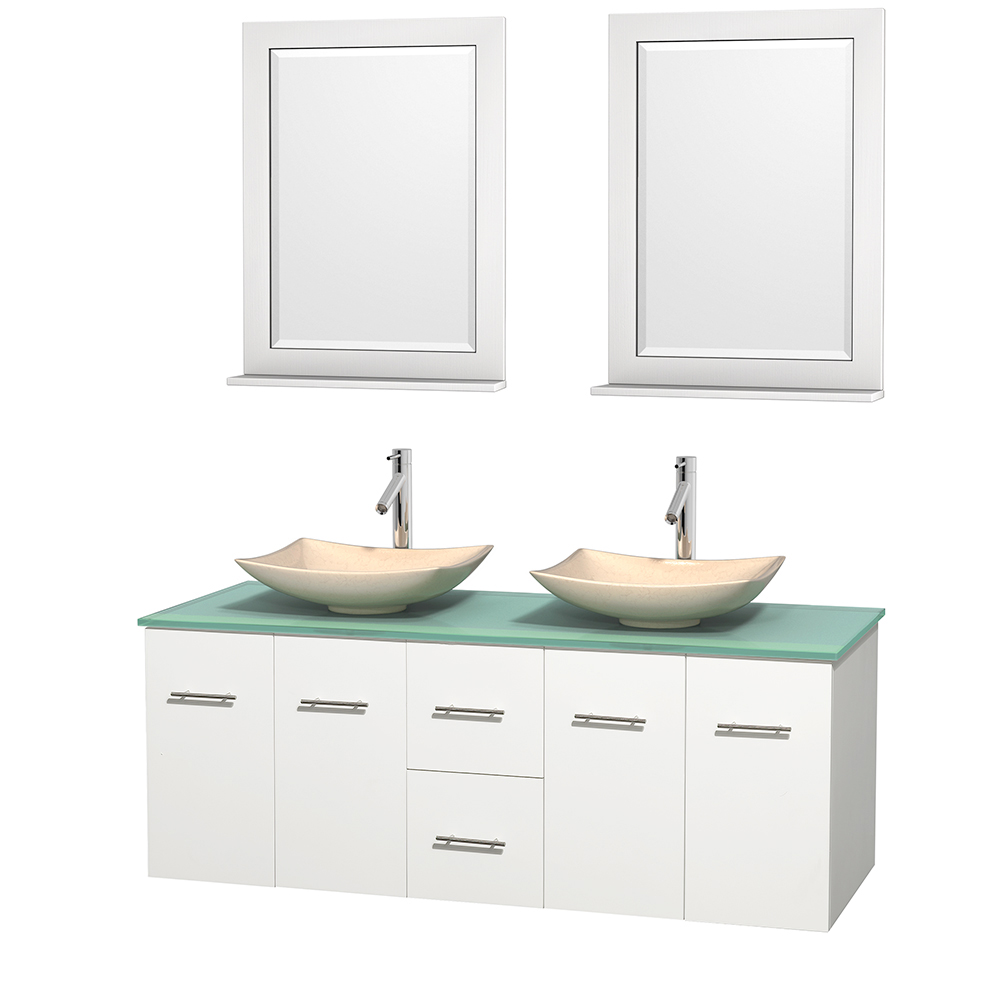 centra 60" double bathroom vanity for vessel sinks by wyndham collection - matte white