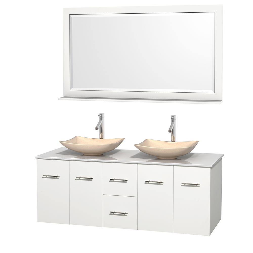 centra 60" double bathroom vanity for vessel sinks by wyndham collection - matte white
