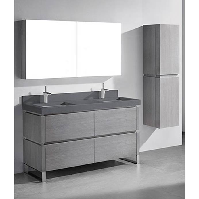 Madeli Metro 60" Double Bathroom Vanity for Quartzstone Top - Ash Grey B600-60D-001-AG-QUARTZ