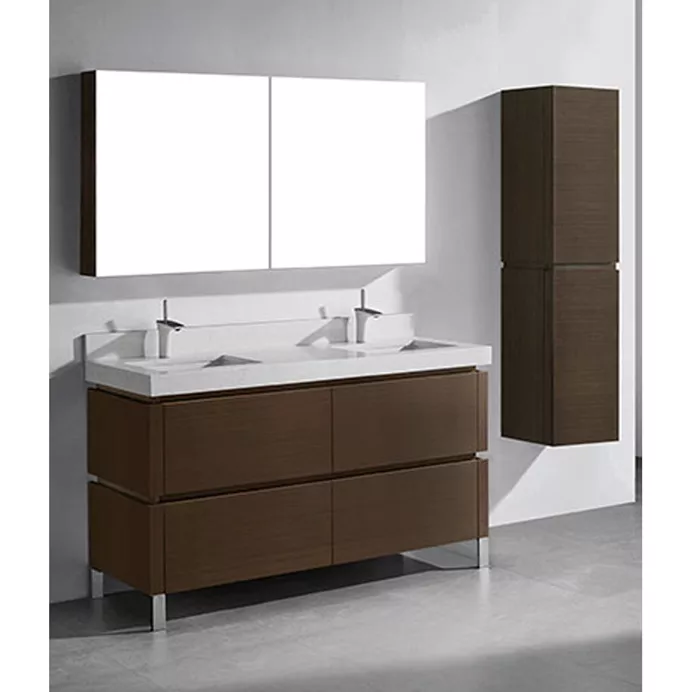 Madeli Metro 60" Double Bathroom Vanity for Quartzstone Top - Walnut B600-60D-001-WA-QUARTZ