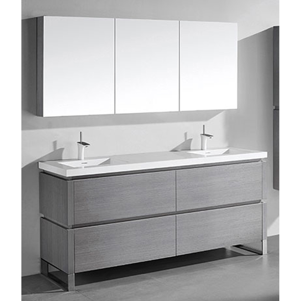 madeli metro 72" double bathroom vanity for integrated basin - ash grey