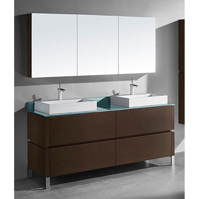 Madeli Metro 72" Double Bathroom Vanity for Glass Counter and Porcelain Basin - Walnut B600-72D-001-WA-GLASS