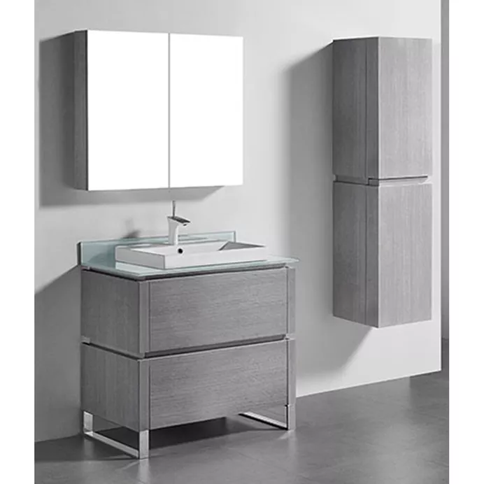 Madeli Metro 36" Bathroom Vanity for Glass Counter and Porcelain Basin - Ash Grey B600-36-001-AG-GLASS