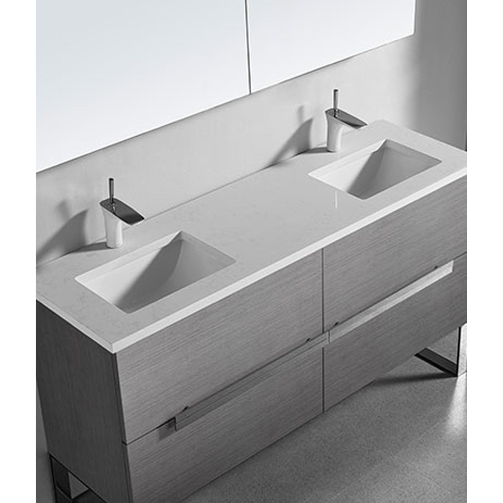 madeli soho 60" double bathroom vanity for quartzstone top - ash grey