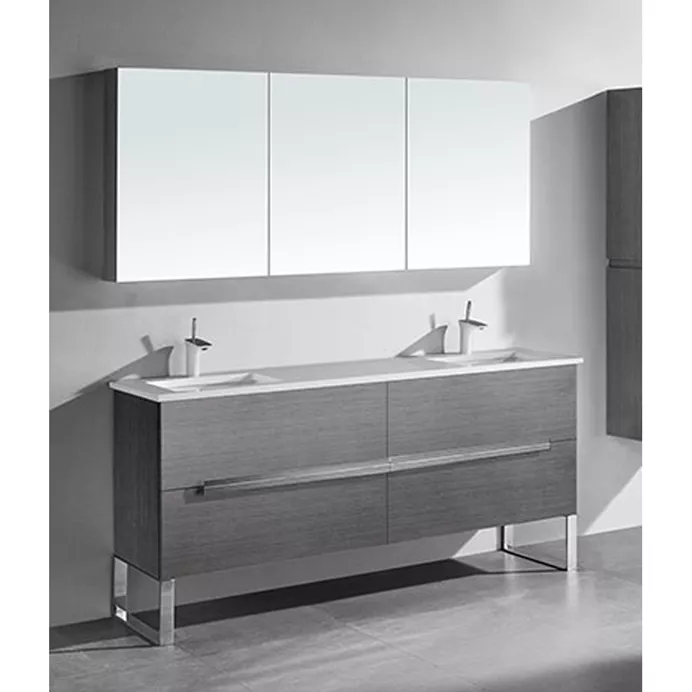 Madeli Soho 72" Double Bathroom Vanity for Quartzstone Top - Ash Grey B400-72D-001-AG