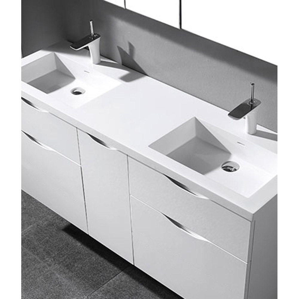 madeli bolano 60" double bathroom vanity for integrated basin - glossy white