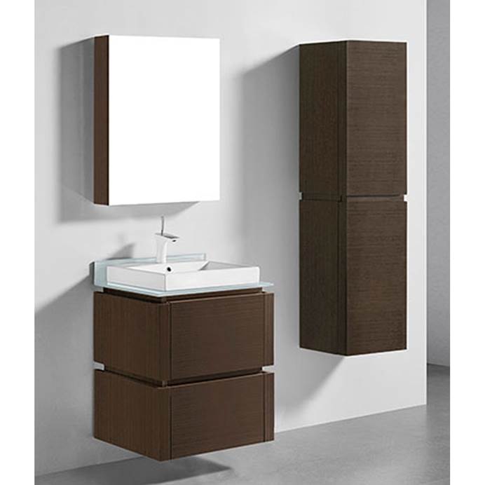 Madeli Cube 24" Wall-Mounted Bathroom Vanity for Glass Counter and Porcelain Basin - Walnut B500-24-002-WA-GLASS
