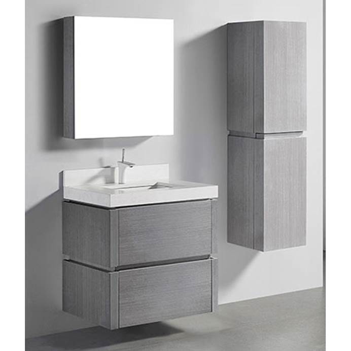 Madeli Cube 30" Wall-Mounted Bathroom Vanity for Quartzstone Top - Ash Grey B500-30-002-AG-QUARTZ