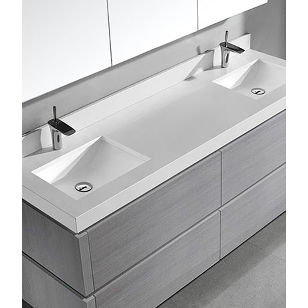 madeli cube 72" double wall-mounted bathroom vanity for quartzstone top - ash grey