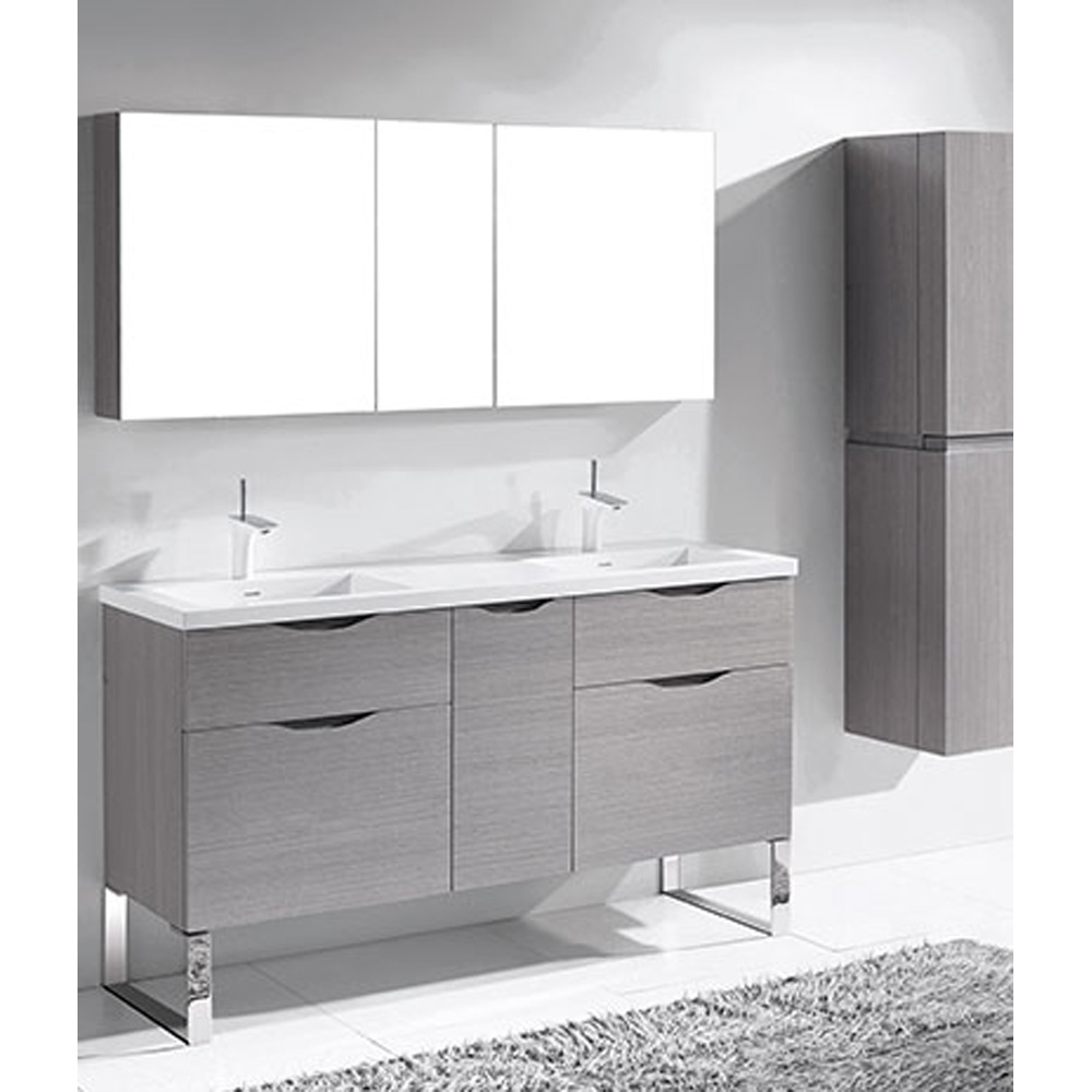 Madeli Milano 60" Double Bathroom Vanity for Integrated Basins - Ash Grey B200-60D-021-AG