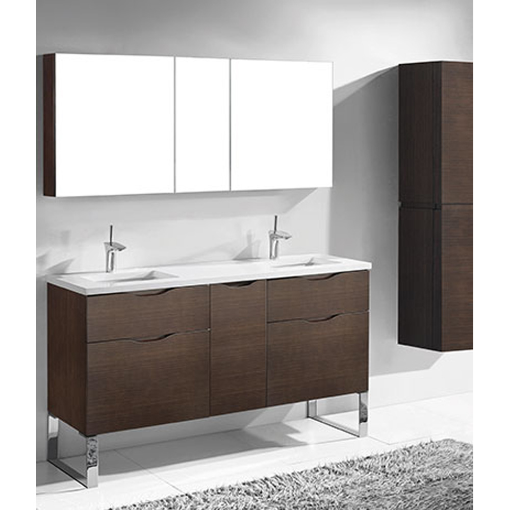 madeli milano 60" double bathroom vanity for quartzstone top - walnut