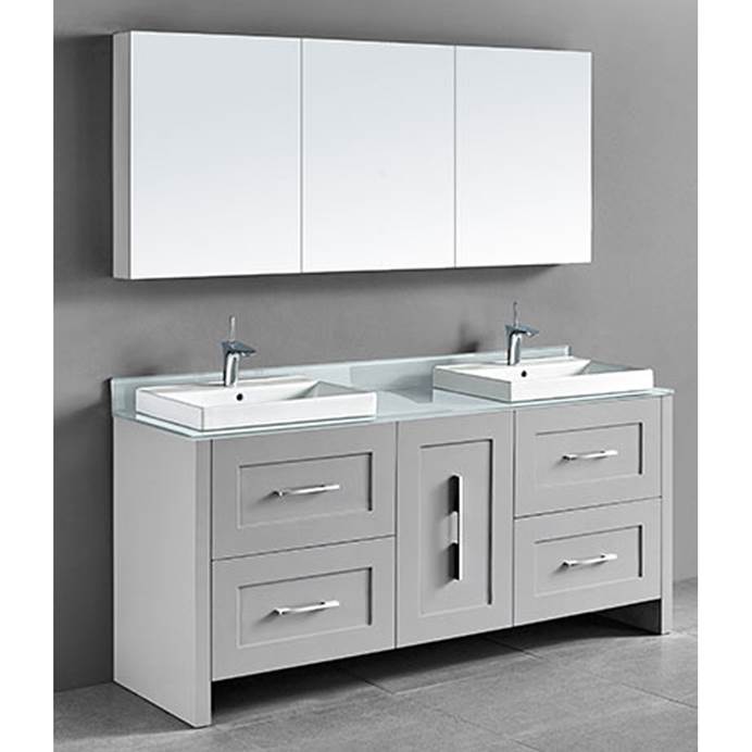 Madeli Retro 72" Double Bathroom Vanity for Glass Counter and Porcelain Basin - Whisper Grey B700-72D-001-WG-GLASS