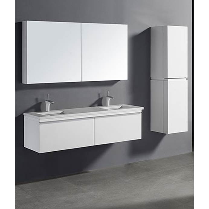 Madeli Venasca 60" Double Bathroom Vanity for Quartzstone Top - Glossy White B990-60D-002-GW-QUARTZ