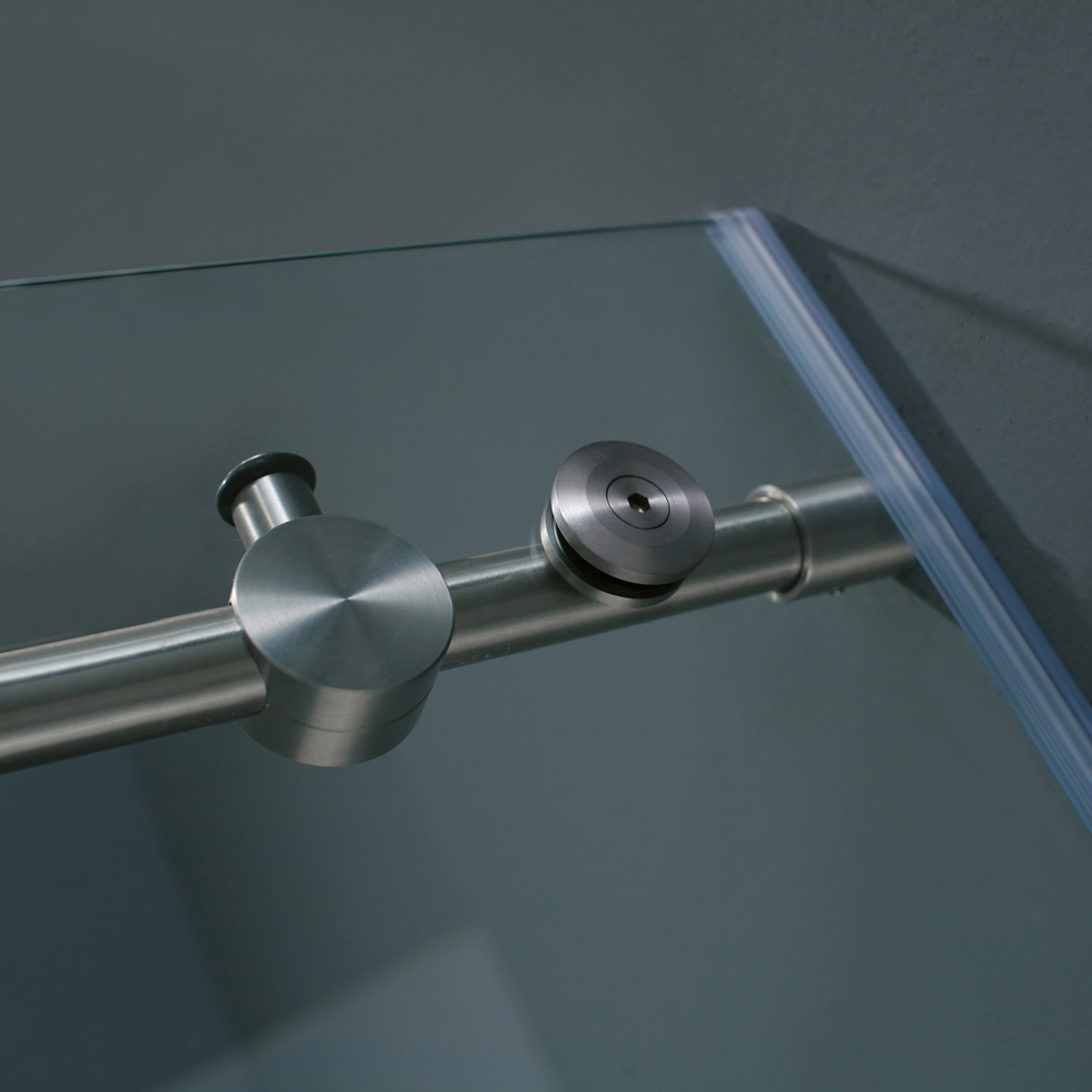 vigo 60-inch frameless shower door 3/8" frosted/stainless steel hardware left with white base - center drain