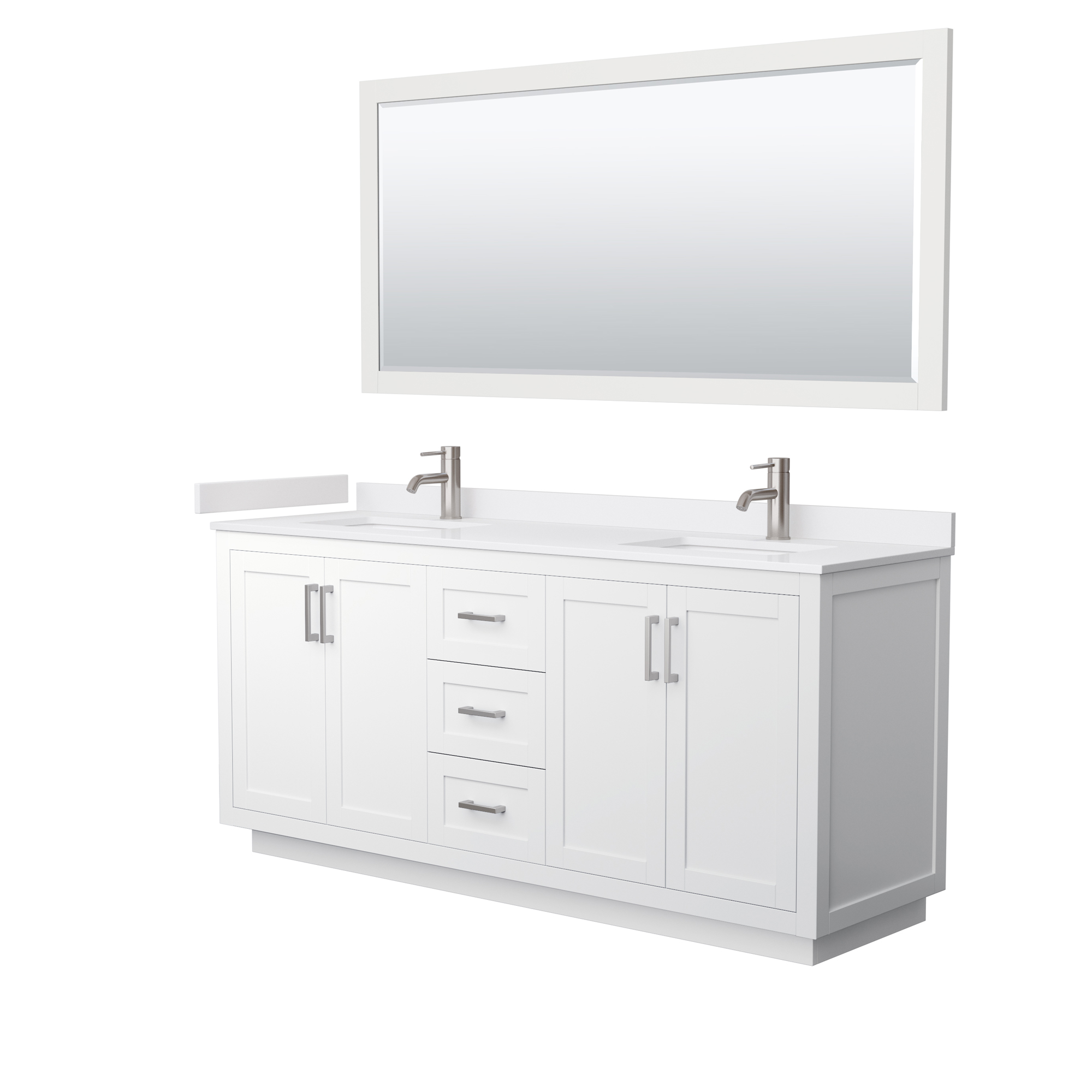Miranda 72" Double Vanity with Cultured Marble Counter - White WC-2929-72-DBL-VAN-WHT-