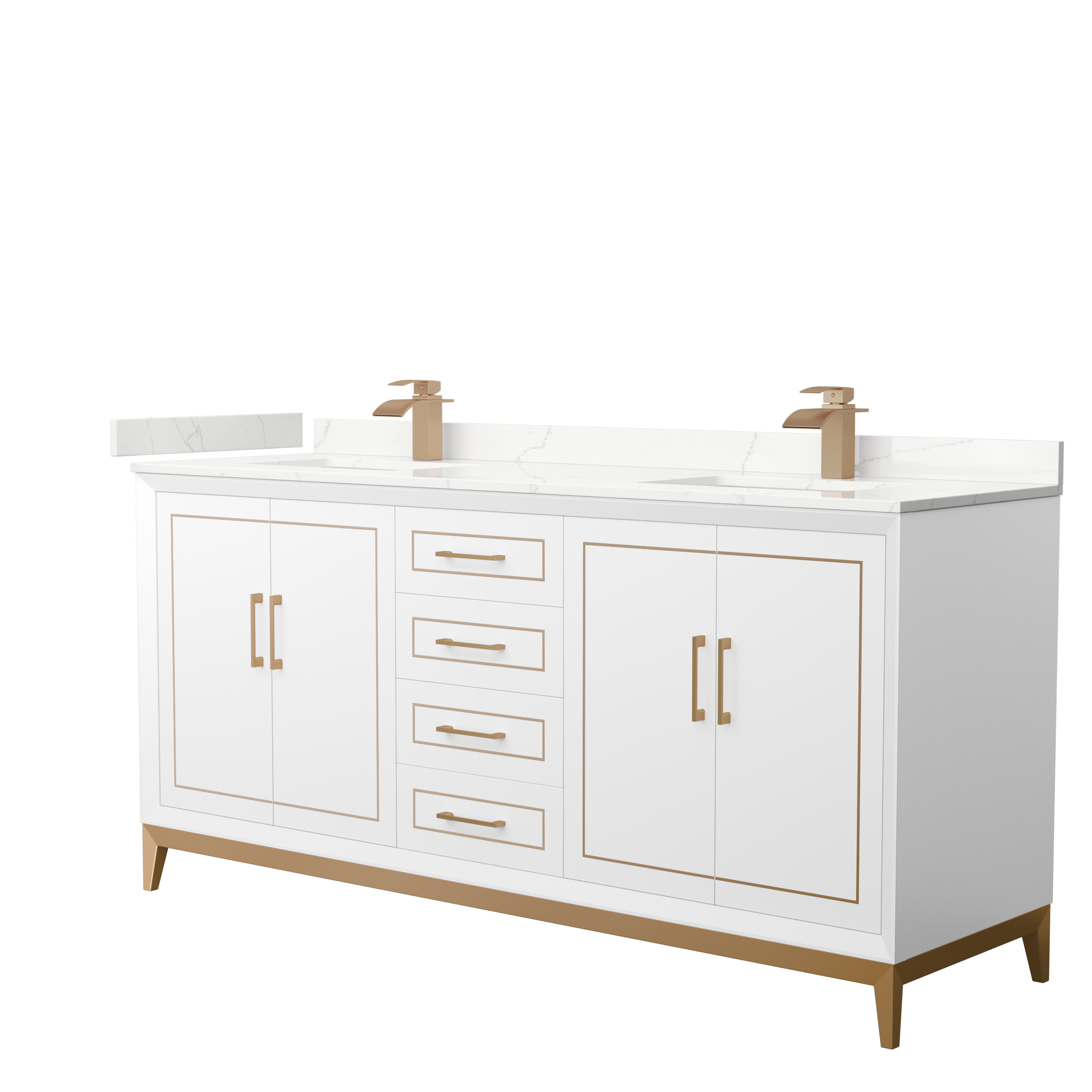 marlena 72" double vanity with optional quartz or carrara marble counter - white