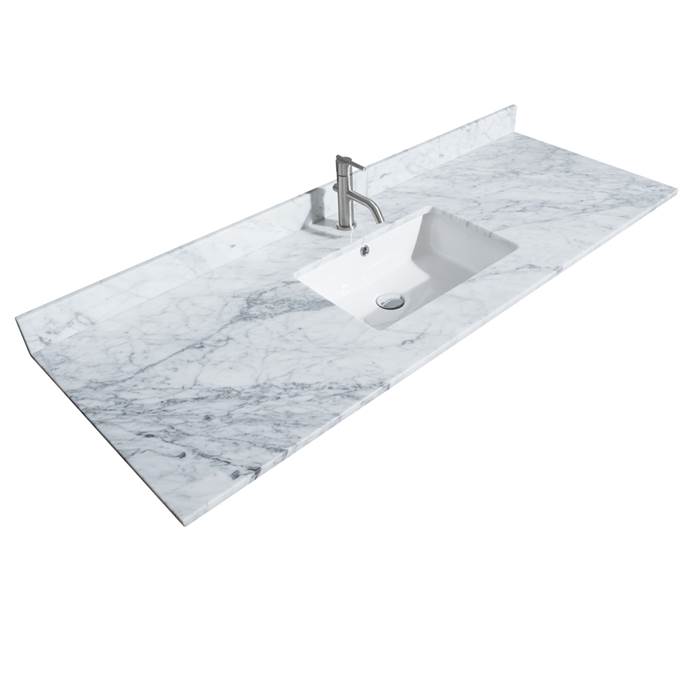 24" Single Countertop - Dark-Vein Carrara Cultured Marble with Undermount Square Sink - Include Backsplash and Sidesplash WC-VCA-24-SGL-TOP-UMSQ-CC1