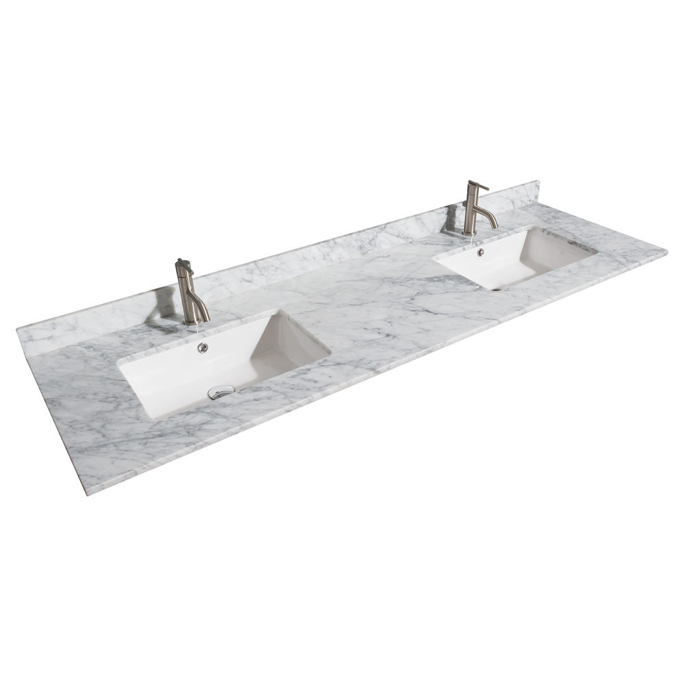 24" Single Countertop - Dark-Vein Carrara Cultured Marble with Undermount Square Sink - Include Backsplash and Sidesplash WC-VCA-24-SGL-TOP-UMSQ-CC1